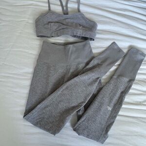 Alo Yoga Gray Sports Bra and Leggings Set